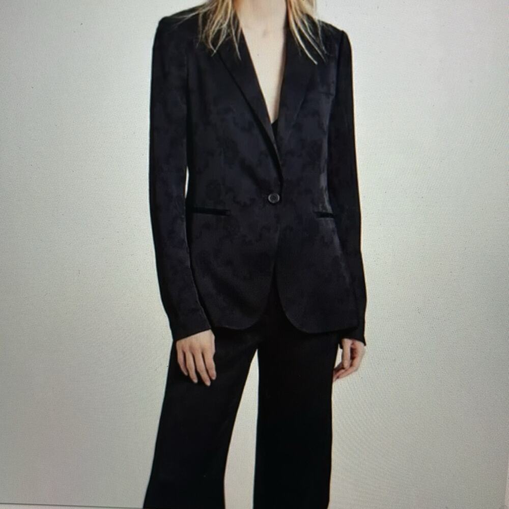 Theory Grinson Blazer Black Jacquard Size 0 OVERSIZED